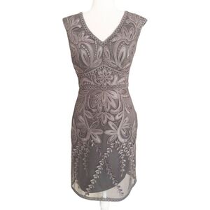 Sue Wong Charcoal Embroidered Midi Dress